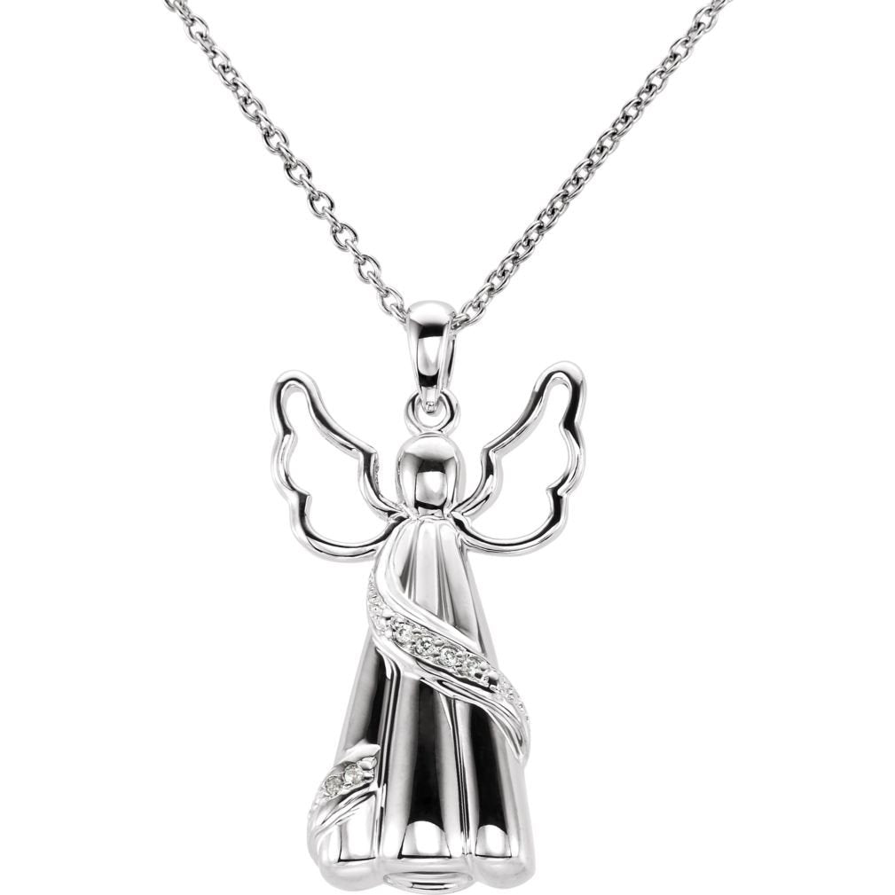 CZ Angel Ash Holder Pendant Necklace, Rhodium Plate Sterling Silver, 18"