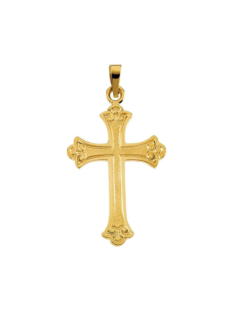 Fancy Trefoil Cross 14k Yellow Gold Pendant