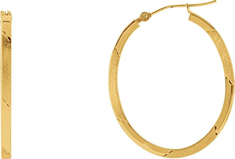 Oval Diamond Cut Hoop Earrings, 14k Yellow Gold