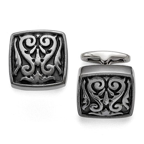 Grey Titanium, Black Titanium Etched Square Cuff Links