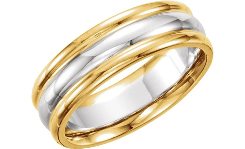 Two-Tone Comfort-Fit Band, 7mm 14k Yellow and White Gold