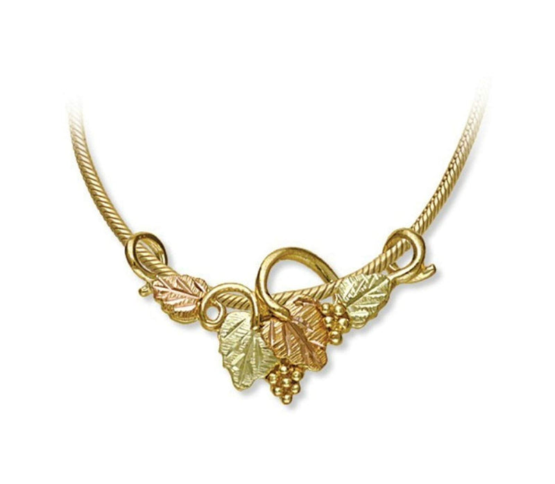 Vine Necklace with Grapes and Leaves, 10k Yellow Gold, 12k Green and Rose Gold Black Hills Gold Motif, 18"