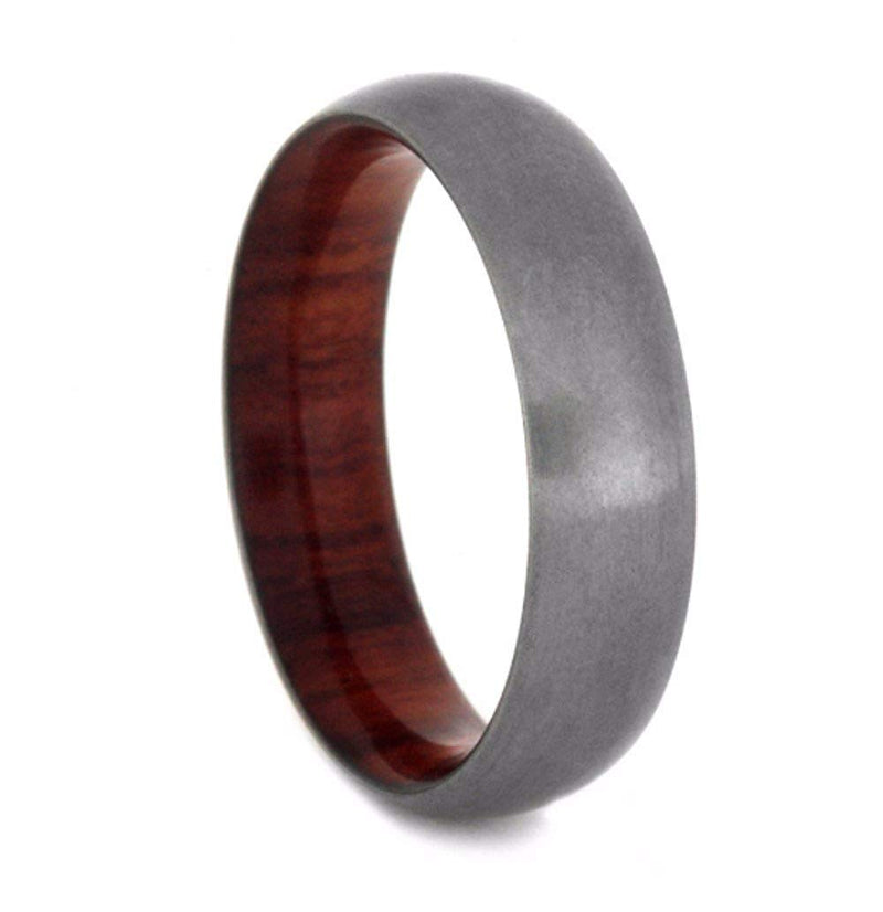 Matte Titanium Overlay 6mm Comfort-Fit Dome Tulip Wood Wedding Band