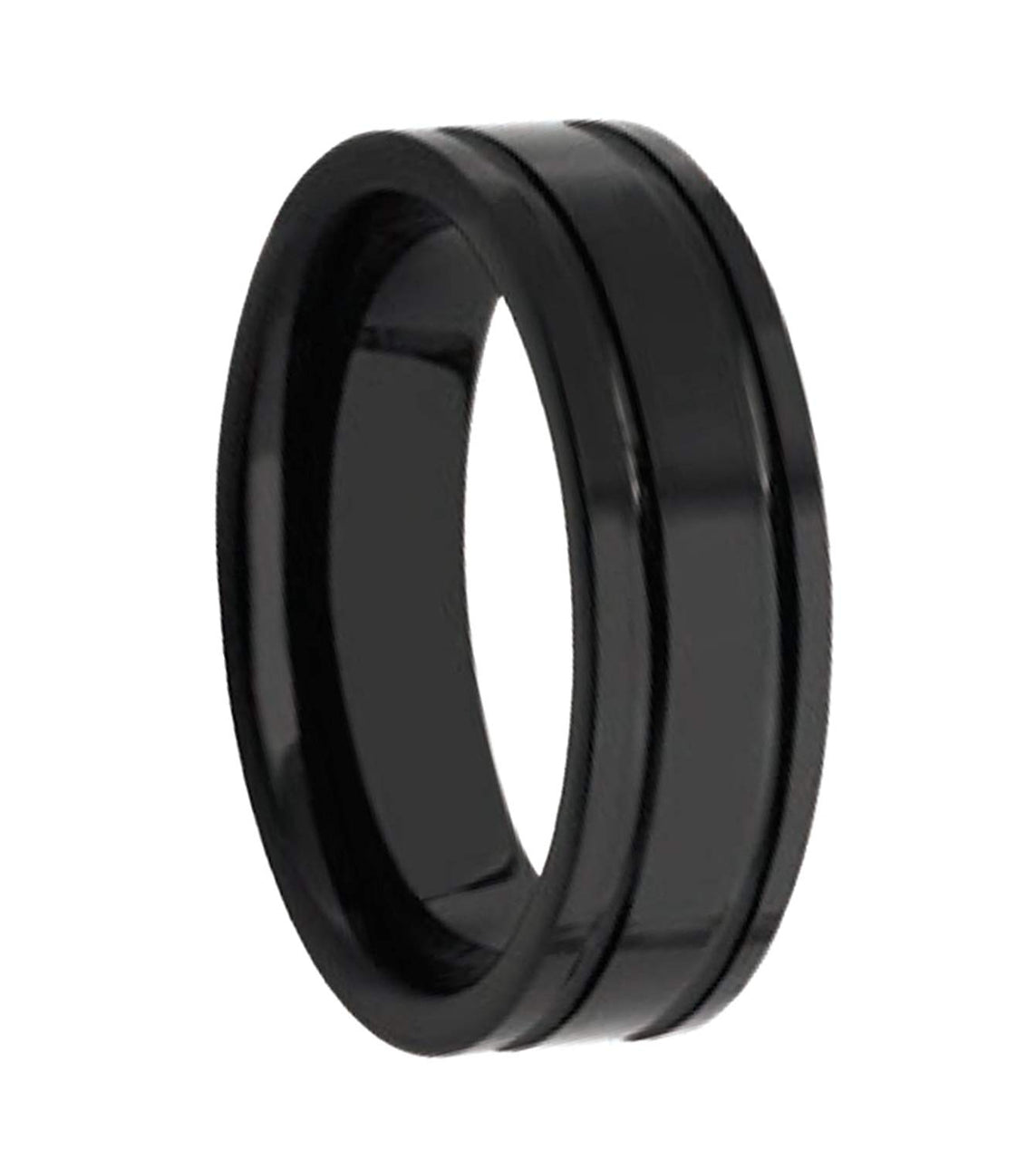 Men's Black Ceramic 7mm Grooved Comfort-Fit Band