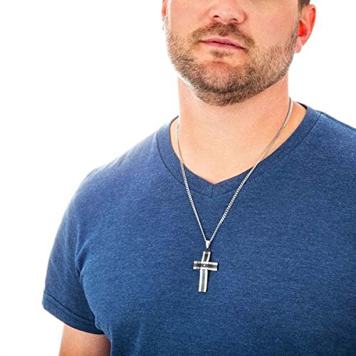 Men's Diamond with Black Ion Plated Cross Pendant Necklace, Stainless Steel, 24"
