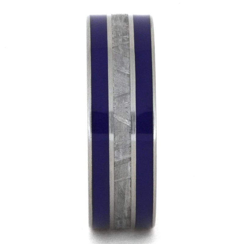 Meteorite, Blue Enamel Inlay 8mm Comfort-Fit Brushed Titanium Band