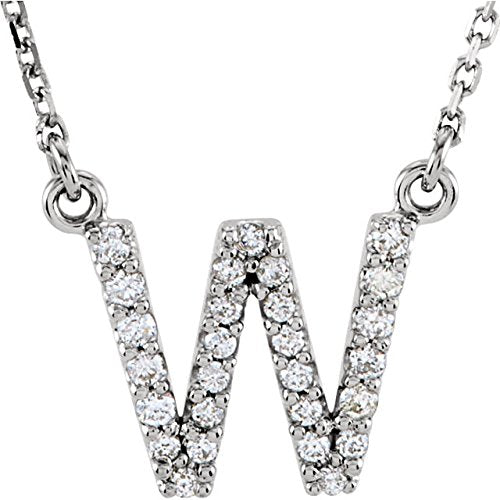 Diamond Initial 'W' Rhodium Plate 14K White Gold (1/6 Cttw, GH Color, l1 Clarity), 16.25"