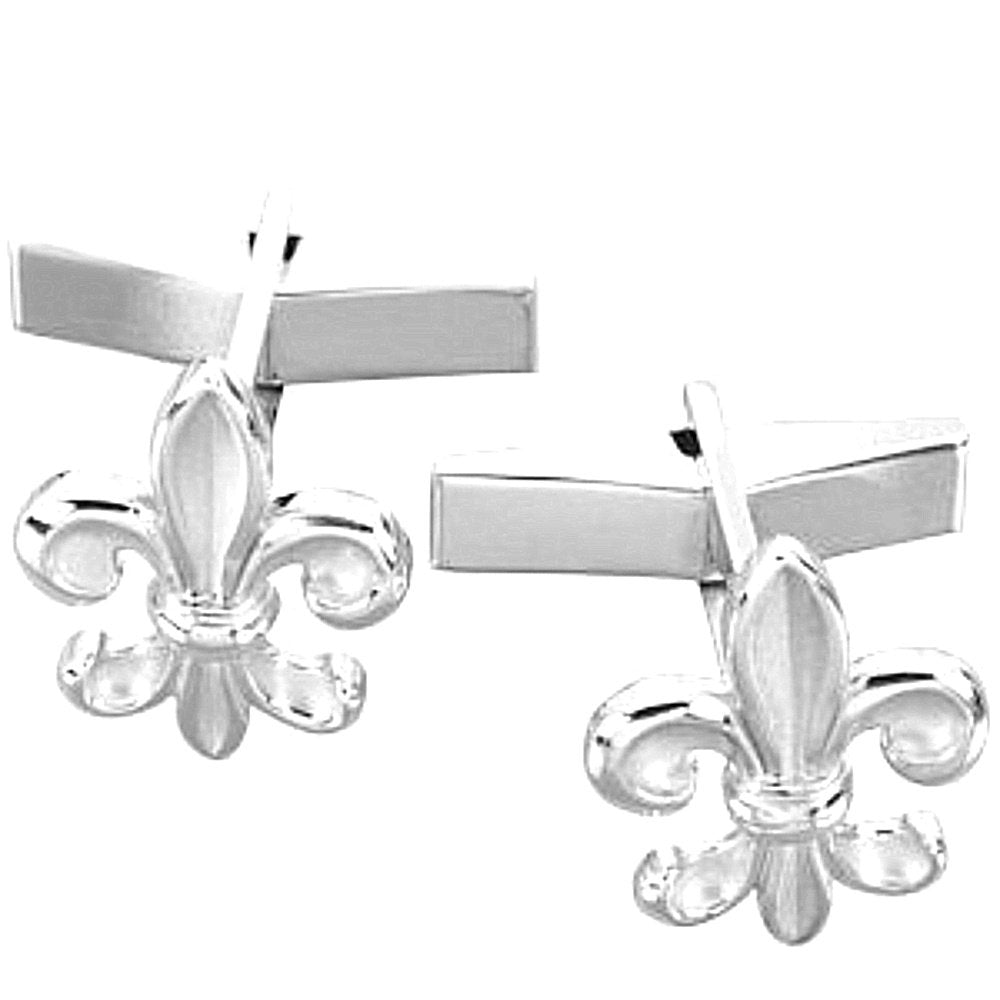 Rhodium-Plated 14k White Gold Fleur-de-Lis Cuff Links, 18.5MM