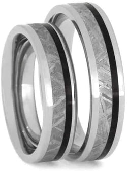 Gibeon Meteorite, African Blackwood 5mm Comfort-Fit Titanium His and Hers Wedding Band Set Size, M13-F5.5