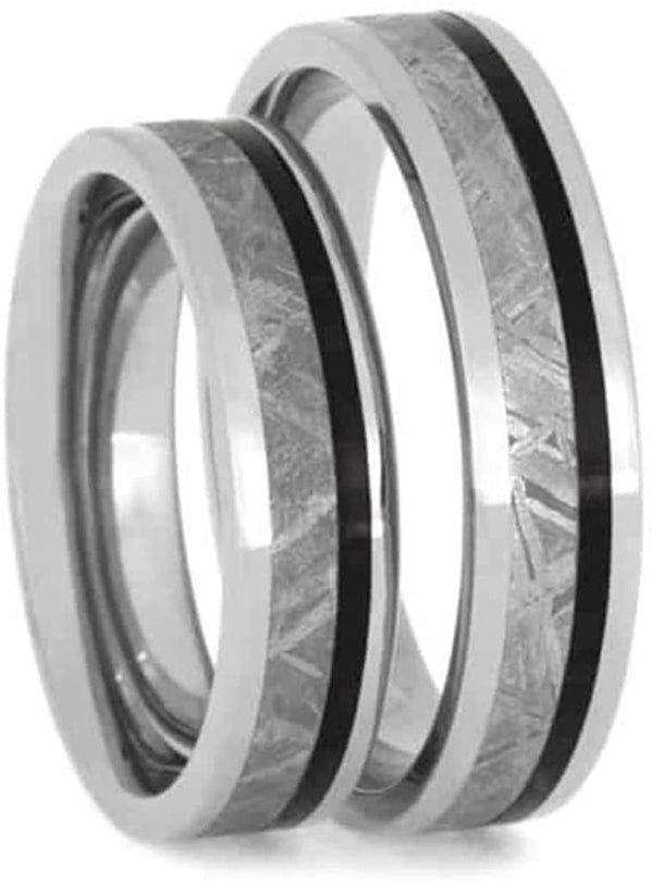 Gibeon Meteorite, African Blackwood 5mm Comfort-Fit Titanium His and Hers Wedding Band Set Size, M13-F8