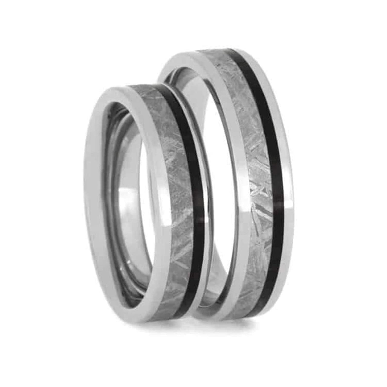 Meteorite, African Blackwood Comfort-Fit Titanium Couples Wedding Band Set