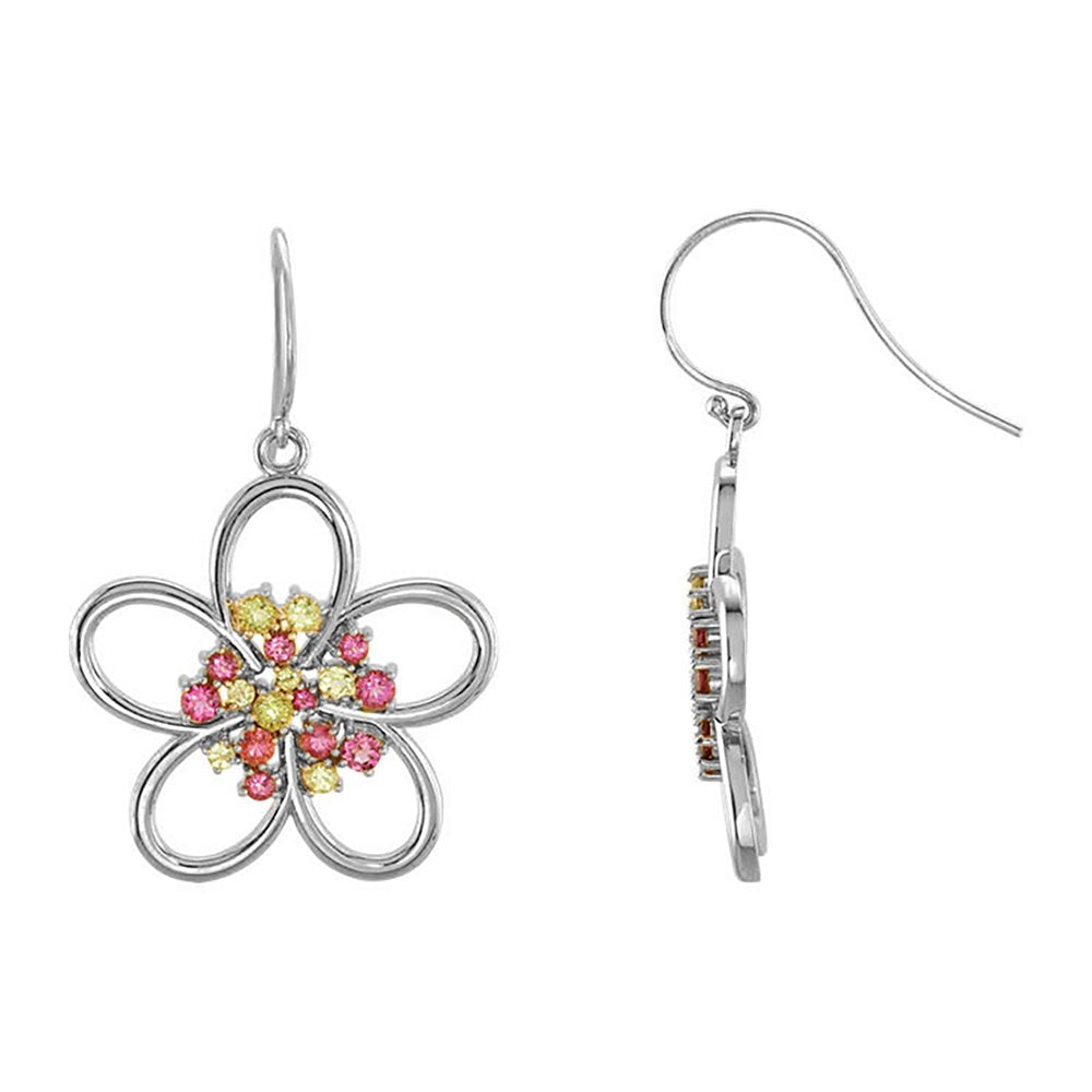 Pink Tourmaline and Arizona Peridot Flower Earrings, 14k White Gold (1.79 Cttw )