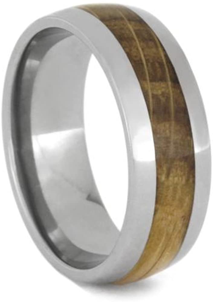 Whiskey Barrel Oak Wood 8mm Titanium Comfort-Fit Band, Size 11.5