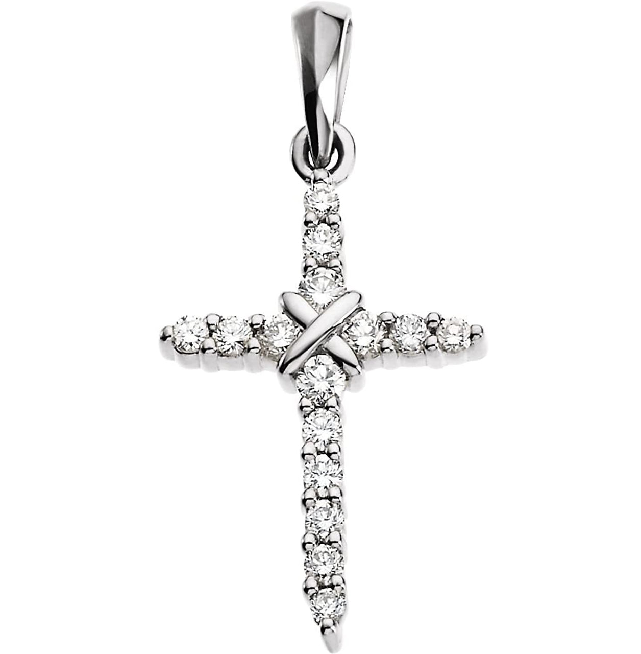 Diamond Accented Cross Rhodium-Plated 14k White Gold Pendant (.23 Ctw, G-H Color, SI1 Clarity)