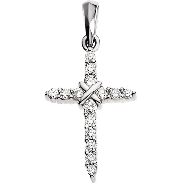 Diamond Accented Cross Rhodium-Plated 14k White Gold Pendant (.23 Ctw, G-H Color, SI1 Clarity)