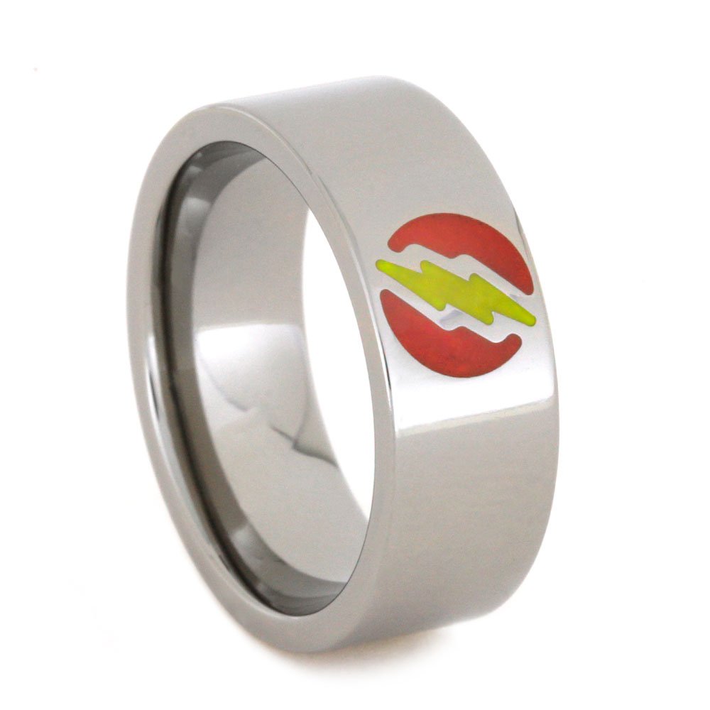 Glow in the Dark 'The Flash Symbol' 8mm Comfort-Fit Titanium Wedding Band