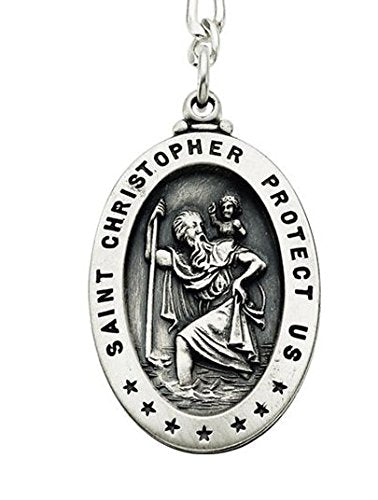 Sterling Silver St. Christopher 'Protect Us' Medal Key Chain