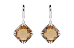 Two-Sided 21 Ctw Checkerboard Honey Quartz Antique Cushion Sterling Silver Earrings