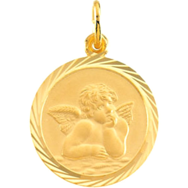 14k Yellow Gold Round St. Raphael Medal with Wheat Frame (12 MM)