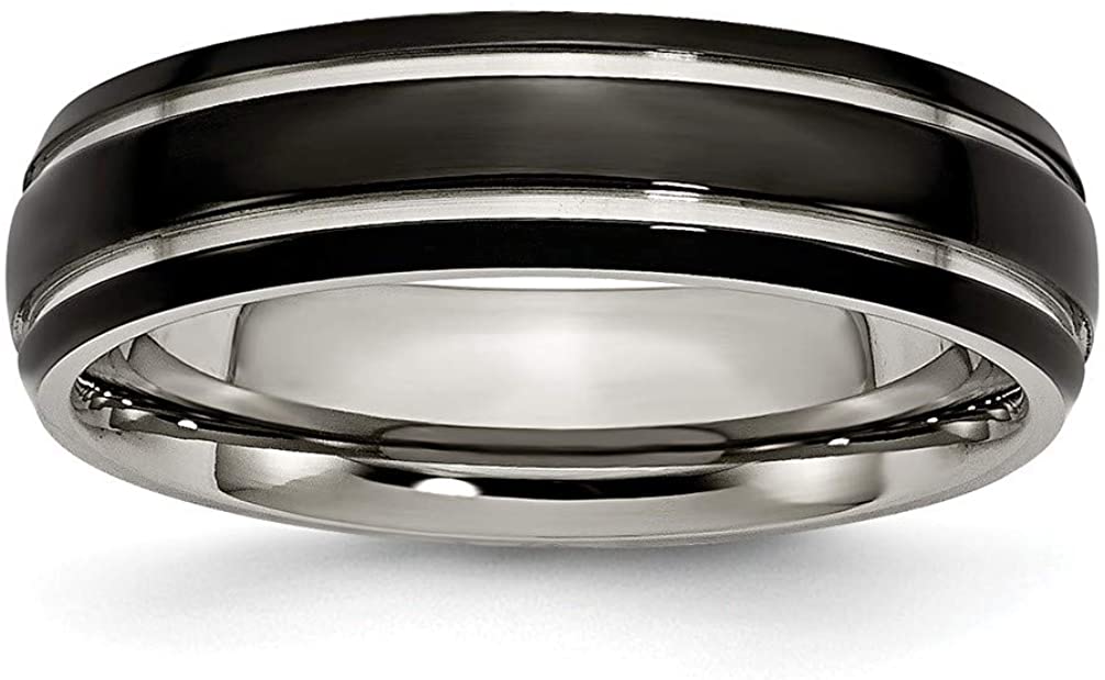 Grey Titanium, Black IP 6mm Grooved Edge Band, Size 8