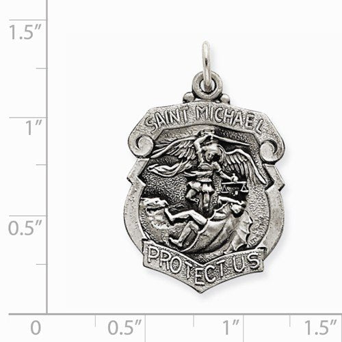 Sterling Silver St. Michael Badge Medal Charm Pendant (31X21 MM)