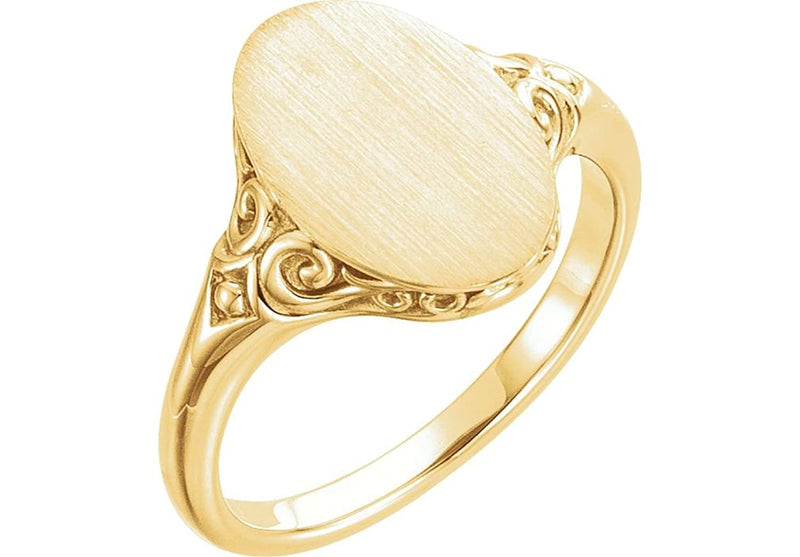 Satin-Brushed Oval Signet Ring, 14k Yellow Gold