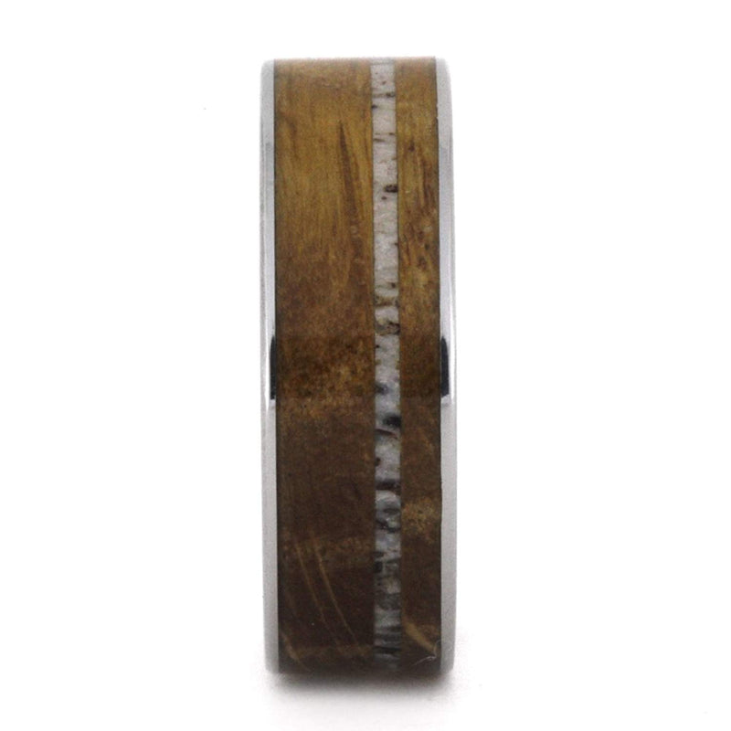 Whiskey Barrel Oak Wood, Deer Antler 7mm Comfort-Fit Titanium Band