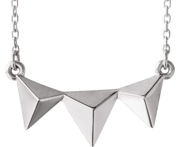 Platinum Geometric Pyramid Necklace, 16-18"