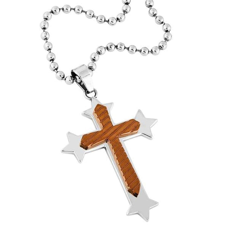 Men's Two-Tone Rose Ion Plated Cross Pendant Necklace , Stainless Steel, 24"