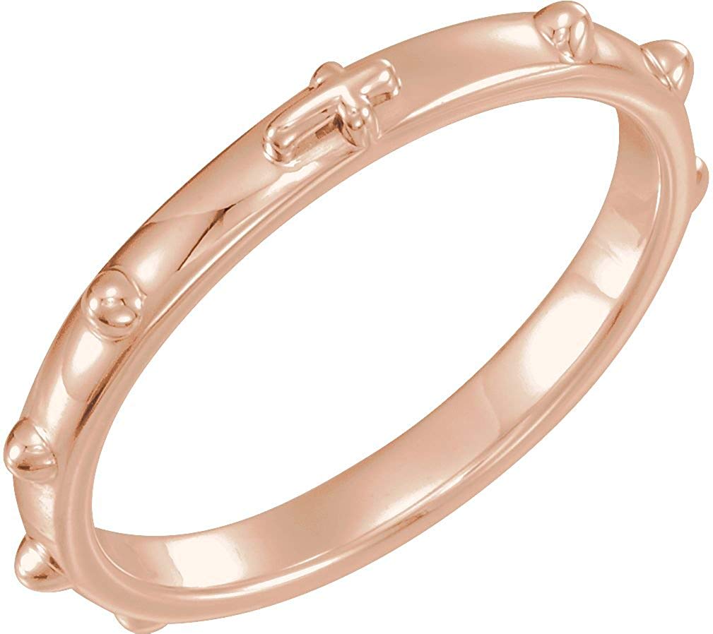 Semi-Polished 14k Rose Gold 2.50mm Rosary Ring, Size 8