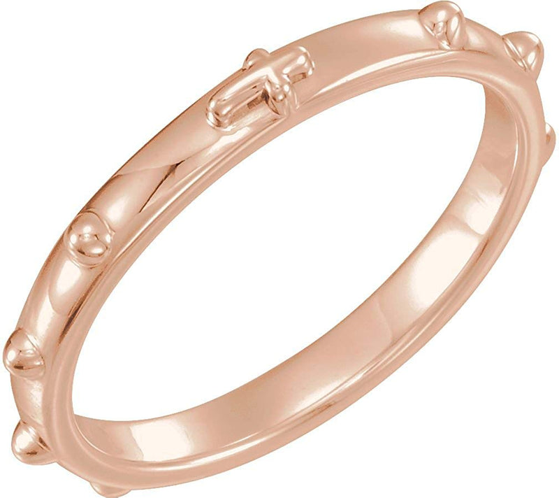 Semi-Polished 10k Rose Gold 2.50mm Rosary Ring Size 7