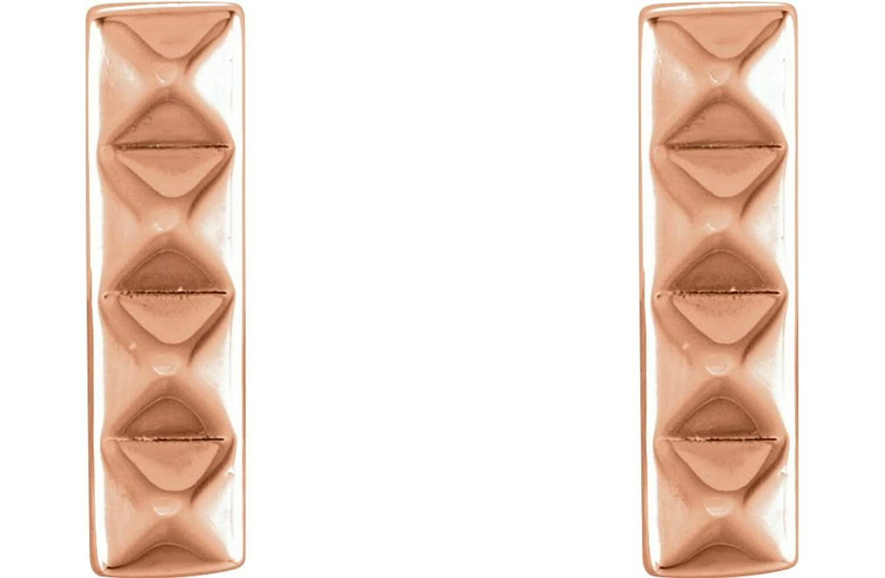 Pyramid Bar Stud Earrings, 14k Rose Gold