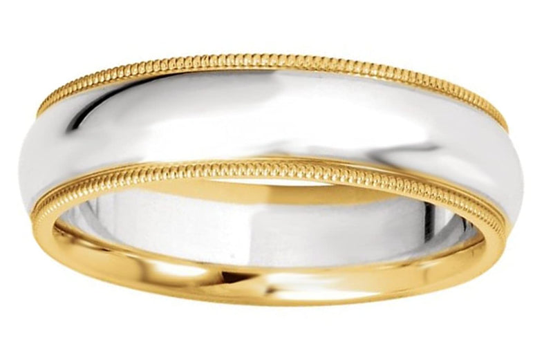 Sterling Silver and 14k Yellow Gold 7mm Comfort Fit Band, Size 9.5