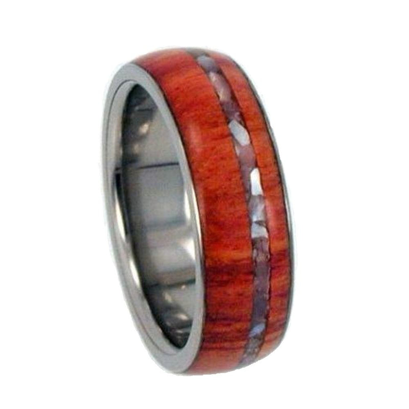 The Men's Jewelry Store (Unisex Jewelry) Mother of Pearl Inlay, Tulip Wood 7mm Comfort Fit Titanium Band