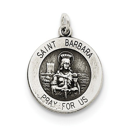 Sterling Silver Antiqued Saint Barbara Medal (20X15 MM)