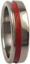 Red Grooved Pinstripe 5mm Comfort Fit Titanium Wedding Band, Size 6