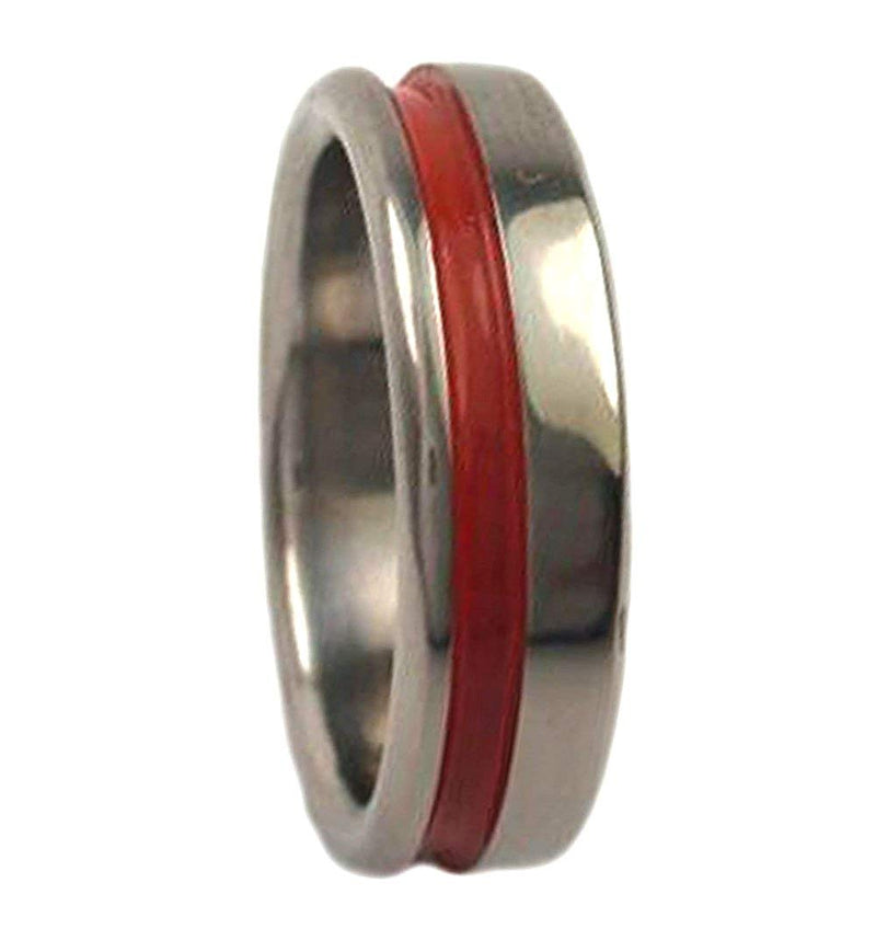 Red Grooved Pinstripe 5mm Comfort Fit Titanium Wedding Band, Size 10