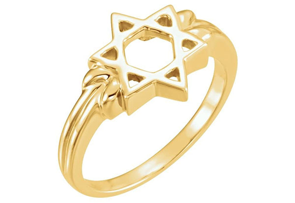 10K Yellow Gold Star of David Silhouette 12mm Ring, Semi-Polished, Size 7.25