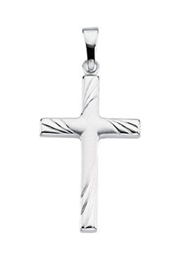 14k White Gold Engraved Cross Pendant (24x16 MM)