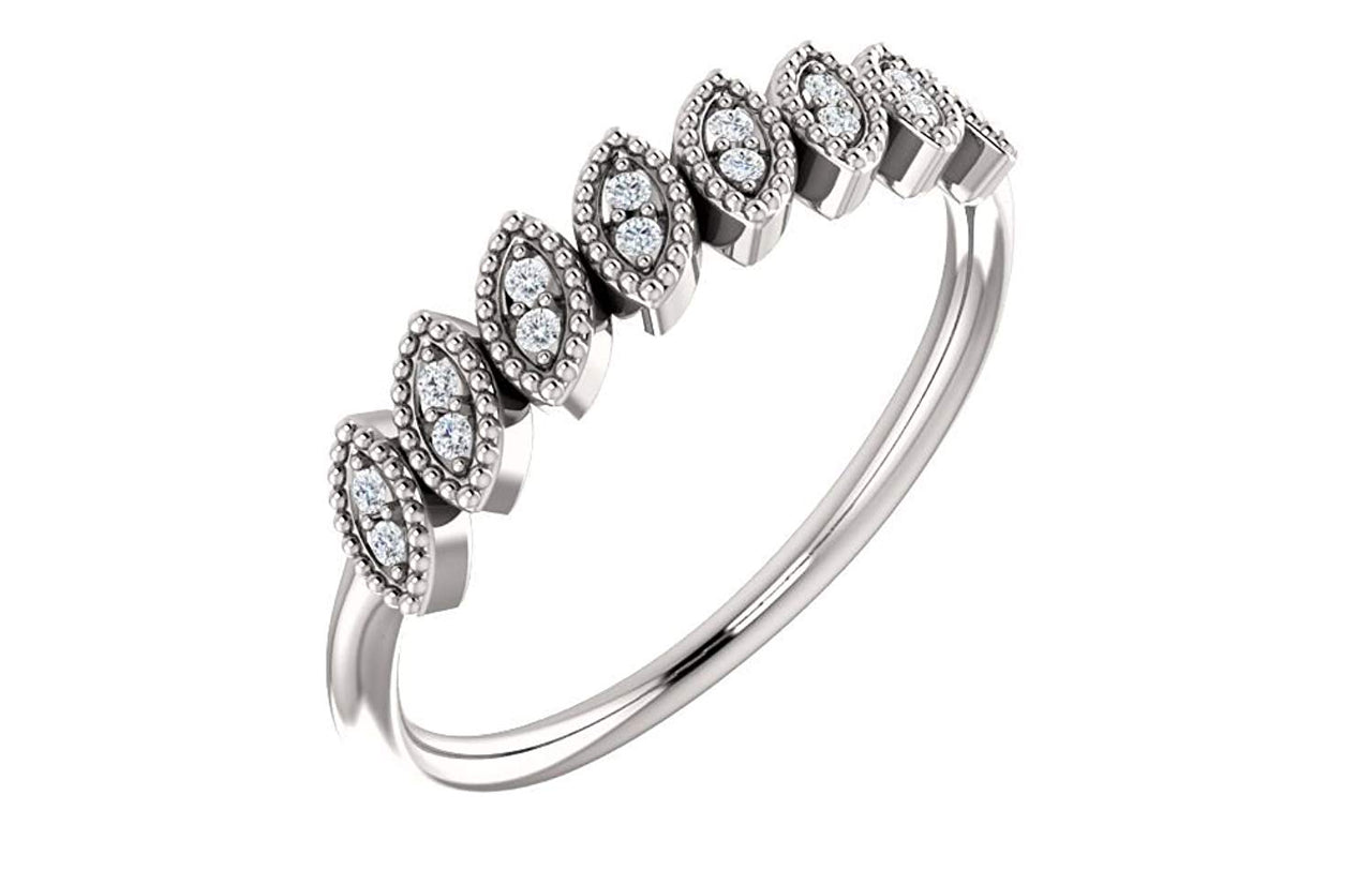 Platinum Slim-Profile Diamond Leaf Comfort-Fit Ring (1/8 Ctw, Color GH, Clarity SI2-SI3), Size 6.5