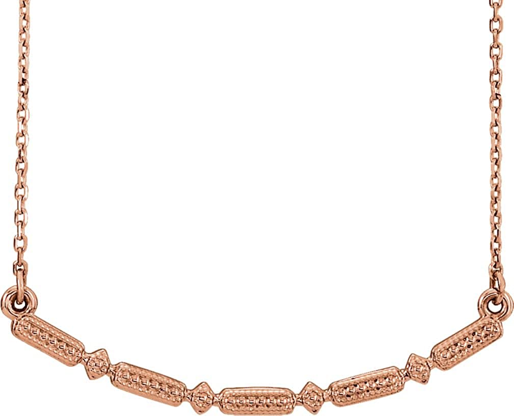 Petite Beaded Bar Necklace, 14k Rose Gold, 16-18"