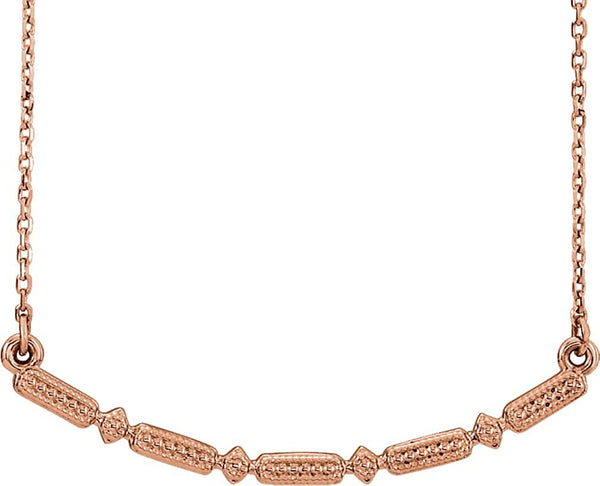Petite Beaded Bar Necklace, 14k Rose Gold, 16-18"