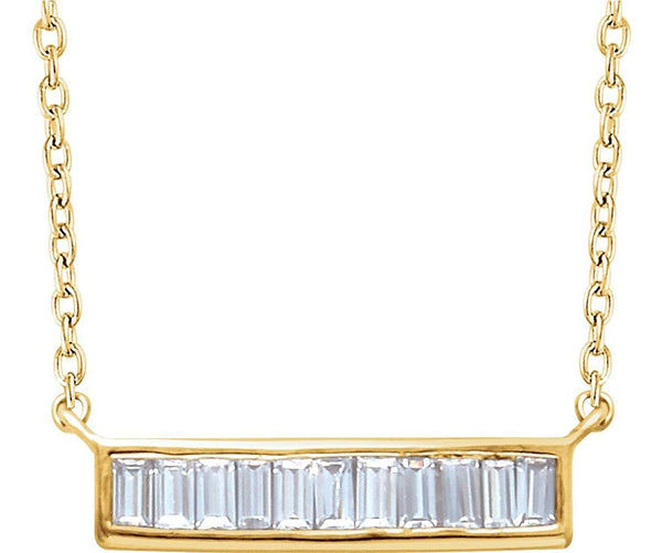 Diamond Baguette Bar Necklace in 14k Yellow Gold, 16-18" (1/4 Cttw)