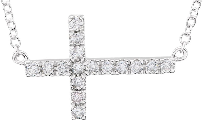 Diamond Sideways Cross Pendant Rhodium Plate14k White Gold Necklace, 18" (1/5 Cttw)