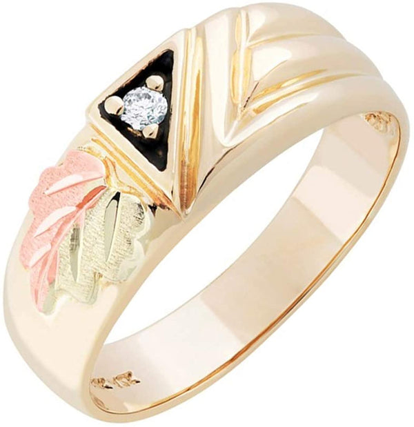 Men's 10k Yellow Gold .05 Ct Diamond 12k Rose and Green Black Hills Gold Wedding Ring Size 9.25