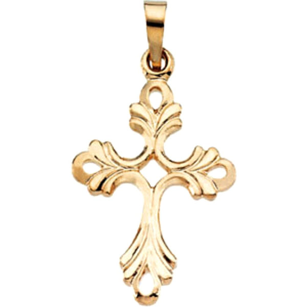 14k Yellow Gold Fleur de Lys Cut-Out Cross Pendant, 19.5MM