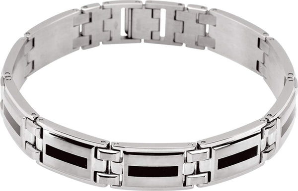 Mens Stainless Steel and Black Enamel Link Bracelet