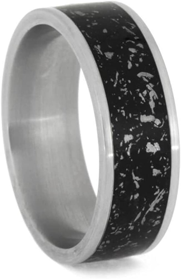 The Men's Jewelry Store (Unisex Jewelry) Meteorite and Yellow Gold in Black Stardust 8mm Matte Titanium Comfort-Fit Wedding Band