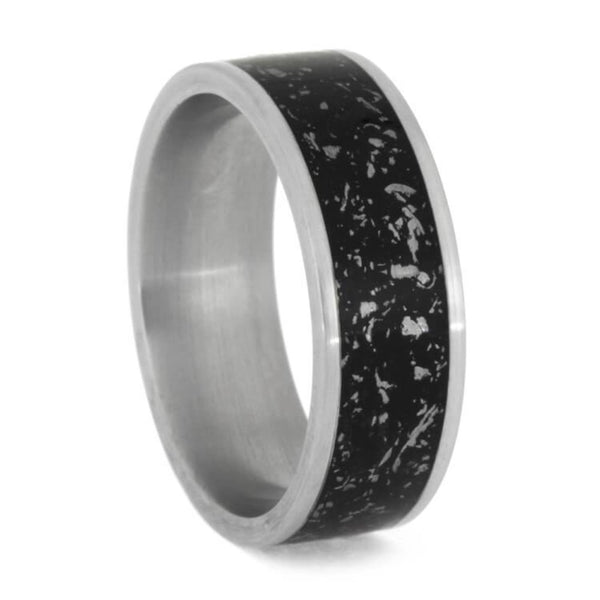 The Men's Jewelry Store (Unisex Jewelry) Meteorite and Yellow Gold in Black Stardust 8mm Matte Titanium Comfort-Fit Wedding Band