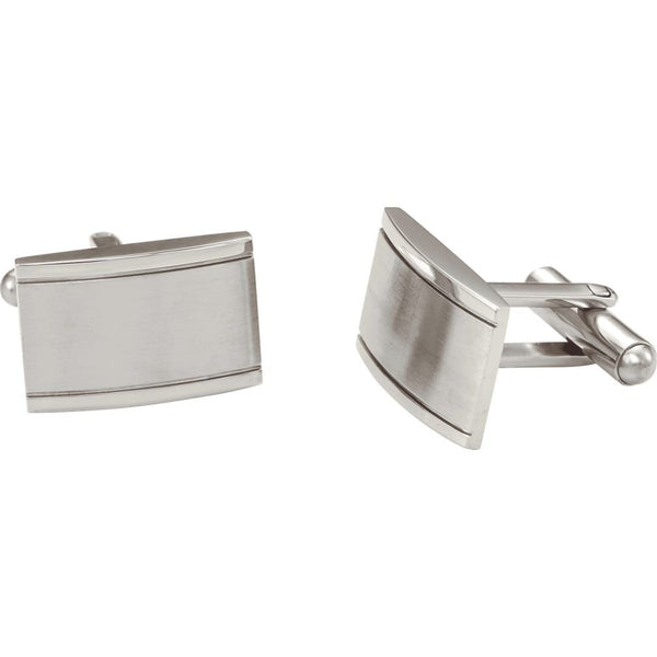 Brushed Satin Rectangle Stainless Steel Cuff Links, Bullet Backs